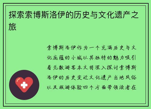 探索索博斯洛伊的历史与文化遗产之旅
